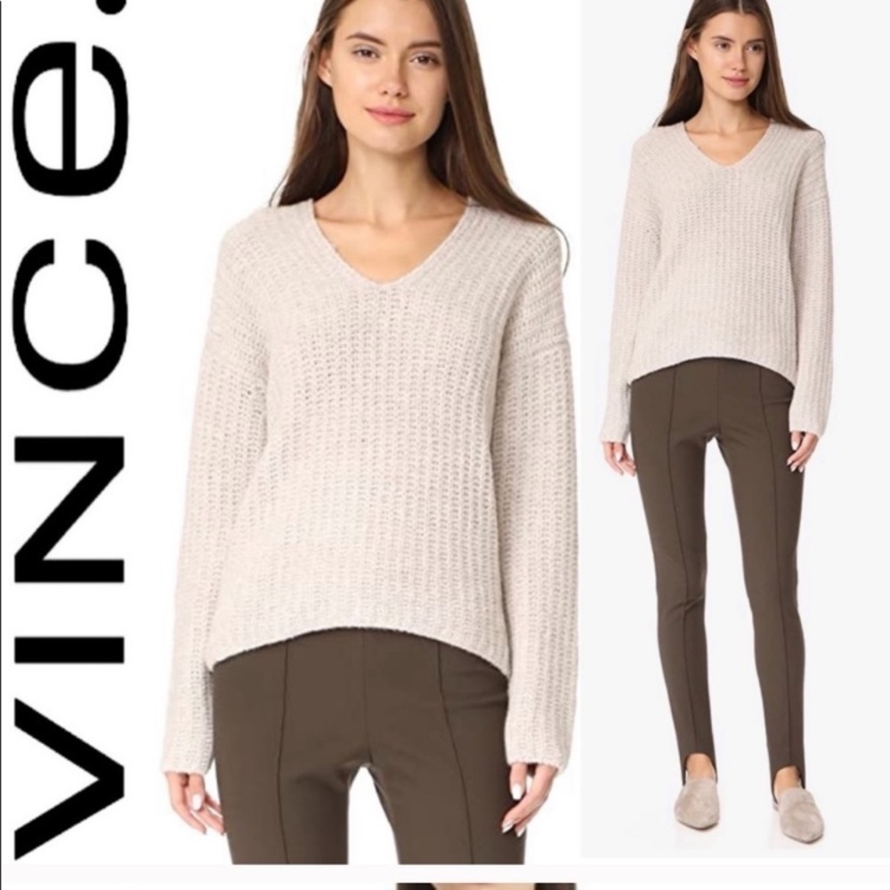 Vince Deep V-neck Cashmere Blend Sweater in Hazel size M soft cozy chunky knit
